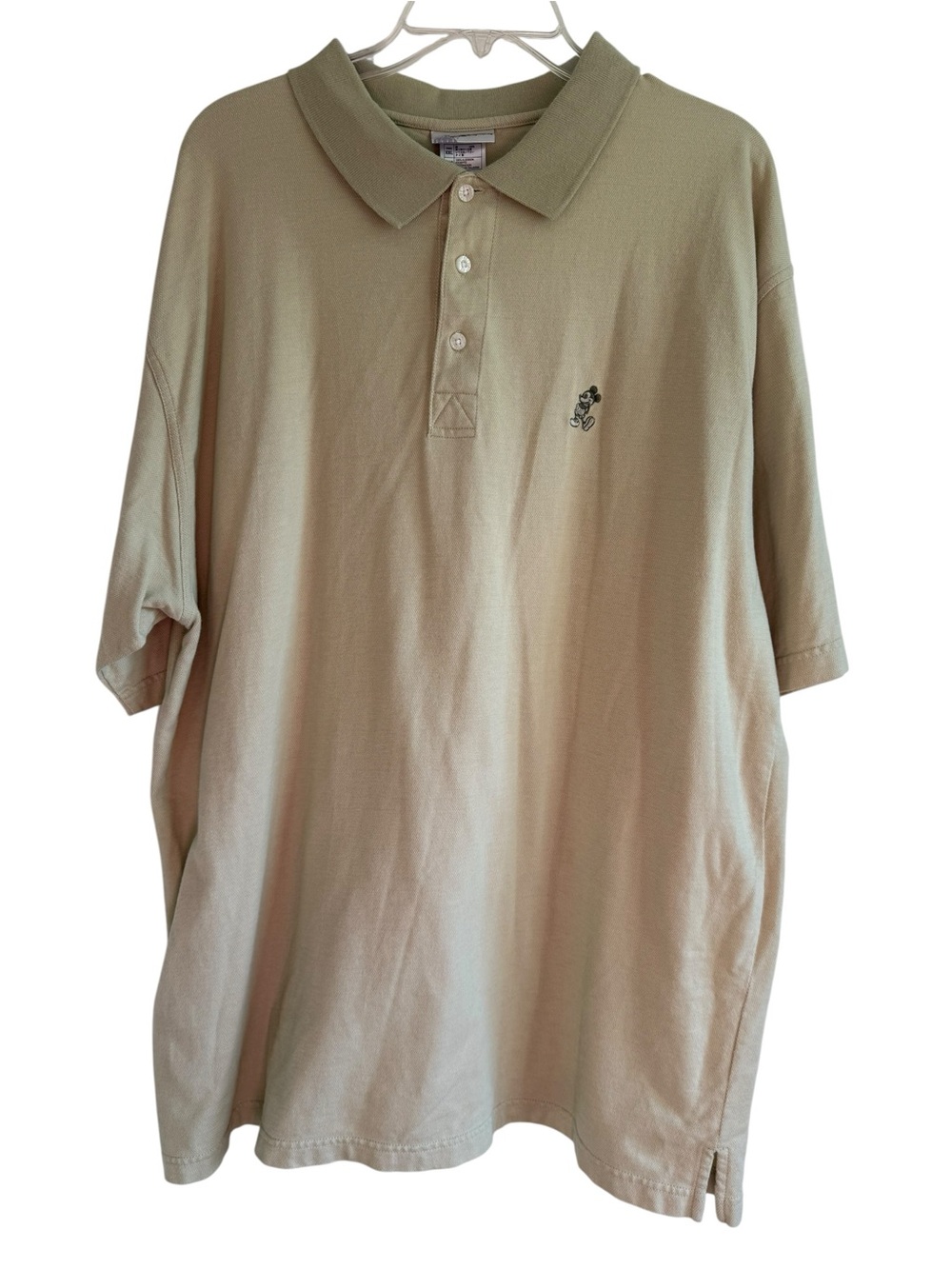 Disney Men's Polo Shirt in Light Olive with Embroidered Mickey XXL